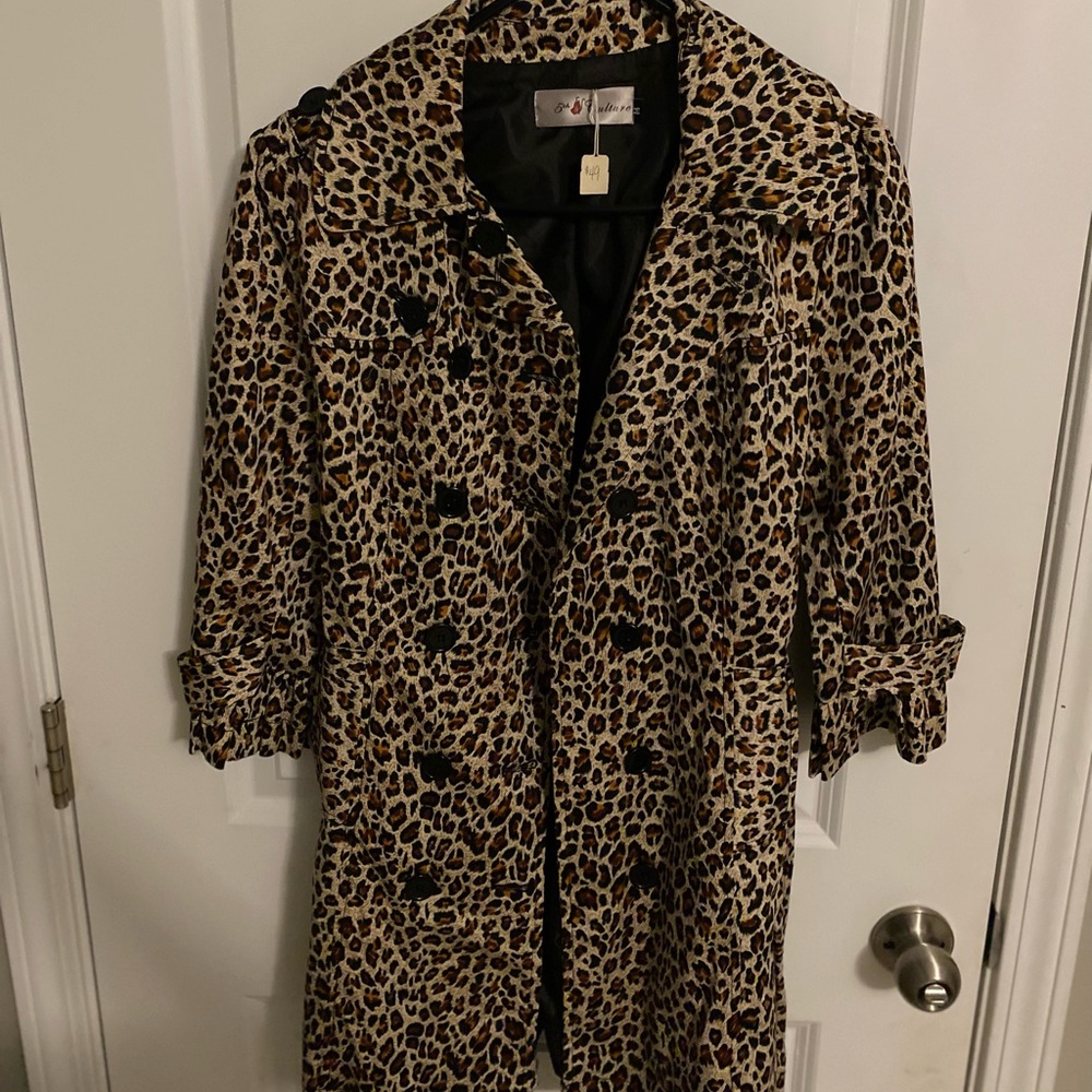 5th Culture Leopard Print Trench Coat with Belt